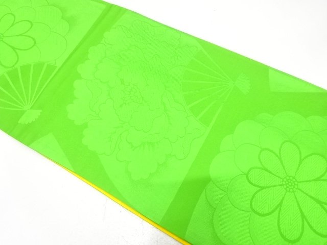 JAPANESE KIMONO / FUKURO OBI / SILK / REVERSIBLE / WOVEN FOLDING FAN & FLOWERS